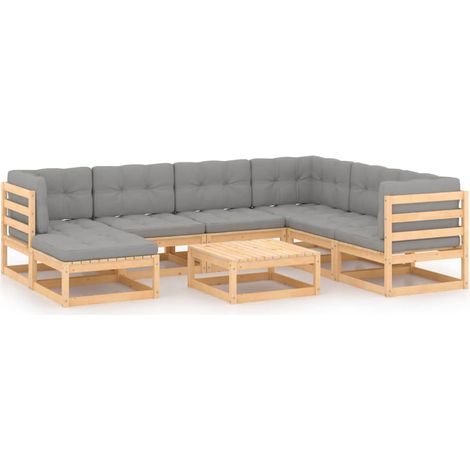 Maison Exclusive - Set Salotto Giardino 8 pz Cuscini Antracite Legno Massello Pino (1/5)