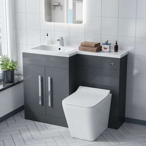 1100mm LH BTW Toilet, WC Unit & Resin Basin Grey Flat Pack Aric (1/5)