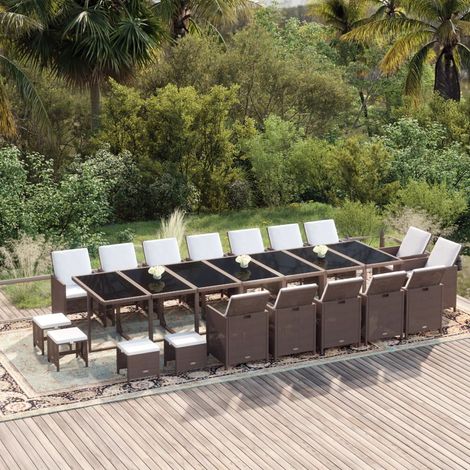 Ensemble Table et Chaise de Jardin 19 pcs - Ensemble à dîner de jardin coussins Résine tressée Marron BV736403 - BonneVie (1/5)