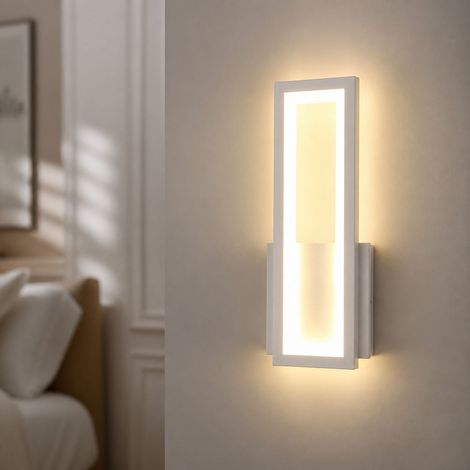 Applique murale LED 27W design moderne, blanc laqué et acrylique, éclairage 3 couleurs doux, pour chambre ou couloir, 32x12cm (1/5)