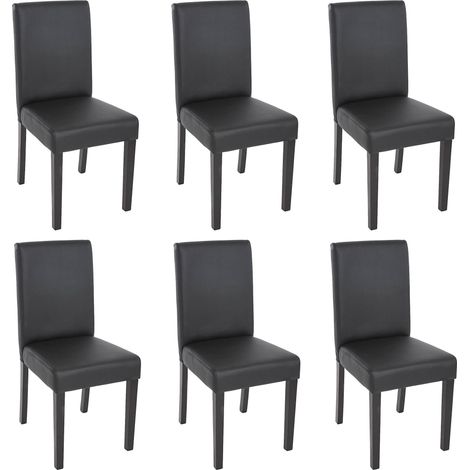 Lot de 6 chaises de séjour Littau, simili-cuir, noir mat, pieds foncés (1/5)