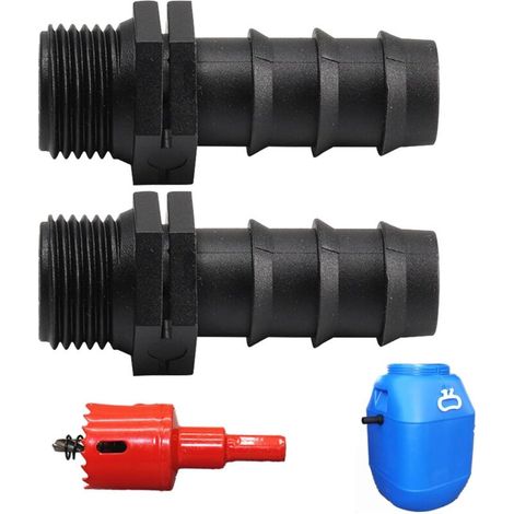 Kit Collecteur Eau de Pluie Kit Raccordement Cuve Eau de Pluie pour Réservoir de Pluie, Réservoirs d'eau, Citernes, Trop Plein Cuve Passe Paroi Cuve Eau, Embout Droit Diamètre 25 mm (1/4)