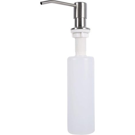 Distributeur évier acier inoxydable 300 ml rechargeable, compatible trous standards 25 à 36 mm, pour gel douche ou savon
