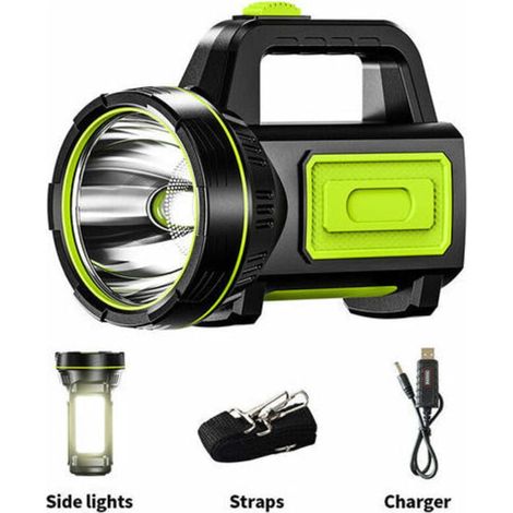 SHINING HOUSE Lampe torche LED rechargeable USB puissante de mAh avec lumière latérale, lampe torche étanche pour randonnée d'urgence, chasse en camping (avec lumière latérale)