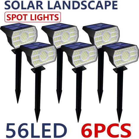 Lot de 6 lampes solaires d'extérieur puissantes : projecteurs solaires avec détecteur de mouvement, 56 LED blanches, étanches, réglables pour s'adapter aux allées de jardin. (1/5)