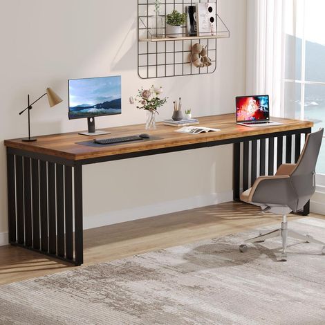 180cm Schreibtisch mit Metallgestell, Arbeitsstation für Home Office, Braun (1/5)