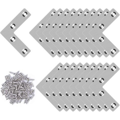 Sollbry 20 Pièces Équerres Plates Angle en L,Équerres D'angle en Acier Inoxydable,Équerre Angle En Forme De L avec 80 Vis pour Bois Meubles Placard Réparation Support,50 50 mm (1/5)