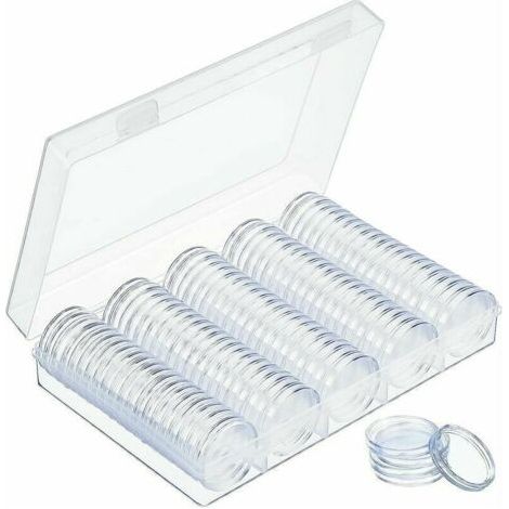 30-mm-Münzkapseln, runde Kunststoff-Münzkapseln mit Aufbewahrungsbox für Münzsammler, 100 Stück