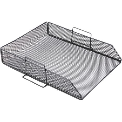 Soporte de escritorio apilable de metal negro, organizador de documentos y revistas, ahorra espacio para la oficina. (1/5)