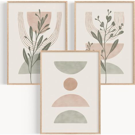 Bleosan – Lot de 3 tableaux décoratifs muraux 30x40 cm – Impressions sur papier 350 gr – Décoration chambre et salon – Style boho moderne