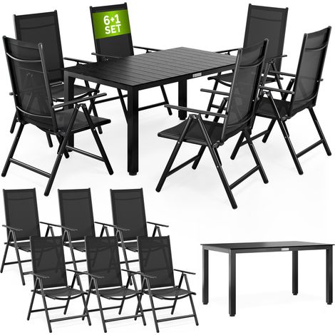 CASARIA® Gartenmöbel Set 6 Stühle mit WPC Tisch 140x80cm Aluminium Sicherheitsglas Wetterfest Klappbar Modern Terrasse Balkon Möbel Sitzgruppe Garnitur Bern