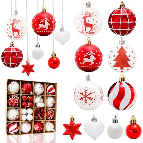 Boule De Noel Rouge Et Blanc 38 Pièces 6cm 3cm En Plastique Incassable Pour Sapin Intérieur Et Extérieur Avec Ornements Suspendus (1/4)