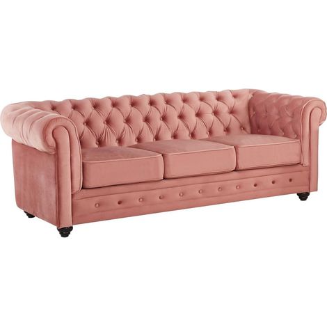 Divano CHESTERFIELD 3 posti in velluto Rosa cipria