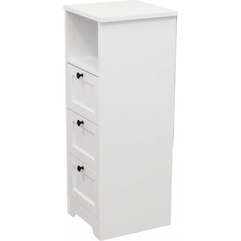 Mobiletto da ingresso casa in legno bianco con 3 cassetti e spazio superiore