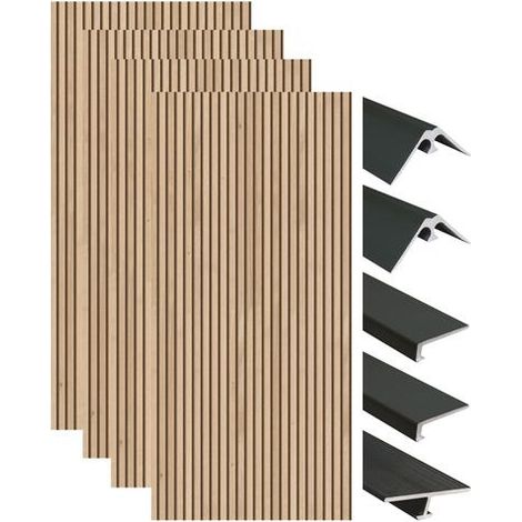 ONDEE - Kit instalación paneles murales nicho BELLA listones madera 200cm perfil negro (1/4)