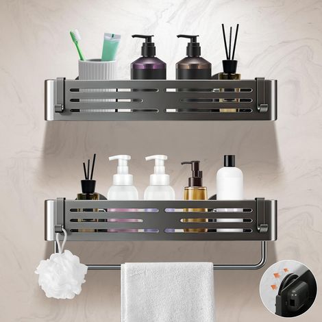 Lot de 2 Étagère Douche, Aluminium Inoxydable, Porte-Serviettes, 10 kg, Organisateur Salle de Bain (1/5)