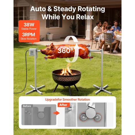 Barbecue Rôtissoire Capacité de Charge de 40 kg, Kit de Tournebroche Électrique à 8 Niveaux de Hauteur, Moteur Automatique 38 W, Fourchette en Acier Inoxydable, pour Agneau Porcelet, Fête (1/5)