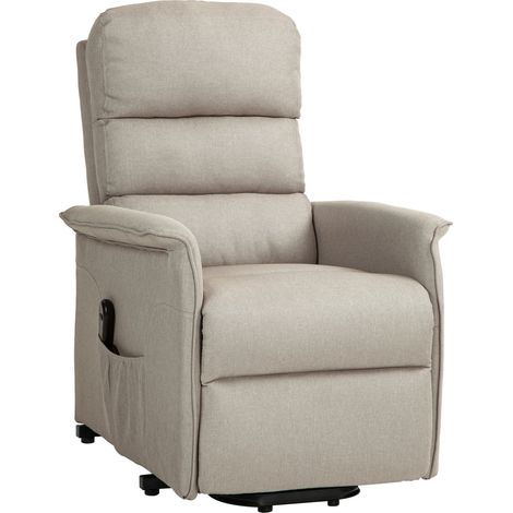 Poltrona Alzapersona Elettrica 1 Motore Reclinabile con Poggiapiedi in Tessuto effetto Lino Beige
