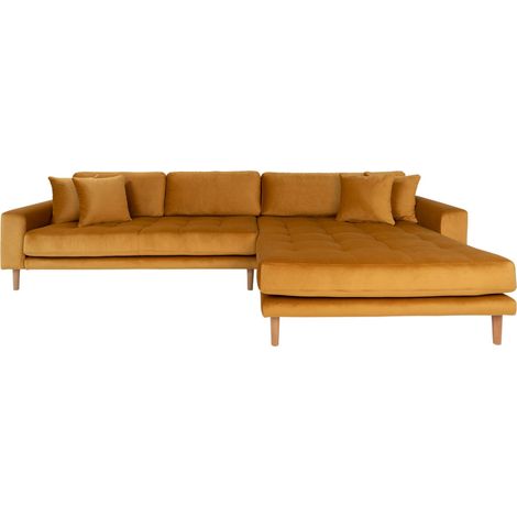 Canapé d'angle à droite 290x92/170x76 cm en velours moutarde - VANEA (1/5)