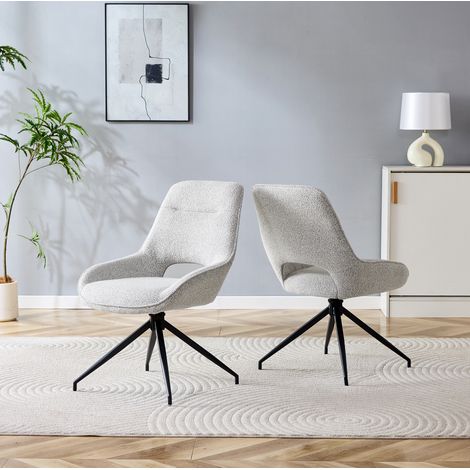 360° drehbarer Esszimmerstuhl aus Stoff in Beige-Grau mit schwarzem Metallgestell,50×50×87cm (1/5)