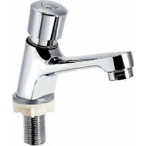 Robinet chromé avec arrêt automatique et minuterie, économe en eau, pour lavabo, compatible avec la cuisine et la salle de bain (1/5)