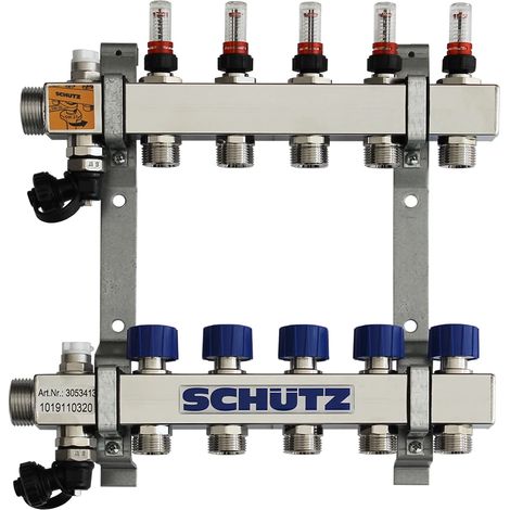 SCHÜTZ Colector tipo Komfort 90-3 para 5 circuitos, acero inoxidable, longitud 320 mm, 3053413