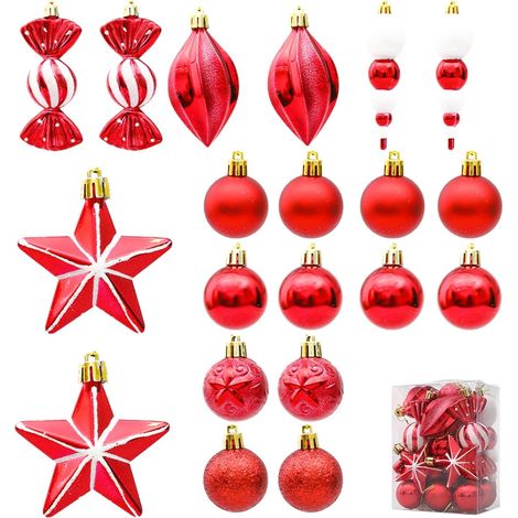 Boule de Noel 20 Pièces Noel Decoration, Pendentifs Décoratifs Petits, Rouges Pendentifs de Noël, Ensemble Pendentifs Étoile Bonbon (1/5)
