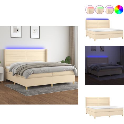 Sommier à lattes de lit matelas et LED Crème 200x200 cm Tissu - Sommier Tapissier - Lit Plateforme - Lit Avec Rangement - Lit Design - Lit Moderne (1/5)
