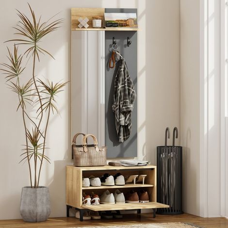 Flurset mit Schuhbank, Spiegel, 3 Haken und offenem Regal OKWISH (1/5)