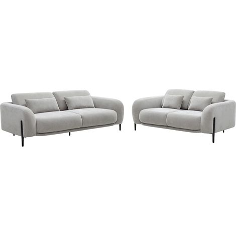 Canapés 3 places et 2 places avec dossier relevable en tissu gris clair ARAVIO (1/5)