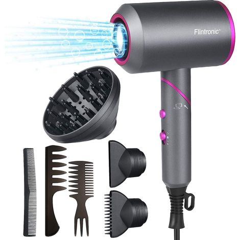 Sèche-Cheveux Professionnel Ionique, 2000W Sèche Cheveux Manche pliable, 3 Modes Réglables avec Protection Contre La Surchauffe, 3 Diffuseur, Faible Bruit pour Coiffage de Salon - Gris