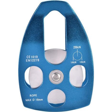 Poulie Tyrolienne, 28KN Poulie de Poulie en Alliage d'Aluminium Bloc de Poulie à Corde Simple Robuste pour Corde de 16 mm Escalade(Bleu) (1/5)