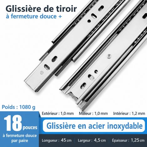 Coulisses de tiroir télescopiques 3 sections inox extra épais silencieuses 18 pouces 45 cm acier inoxydable 18 45cm 45 × 1 × 1 cm 974 g – Livraison gratuite
