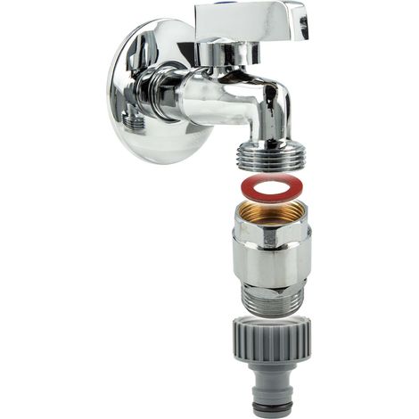 tecuro Mini-Kugelauslaufventil 1/2 Zoll x 3/4 Zoll mit Wandrosette, Rohrbelüfter & Steckkupplung, MS-verchromt