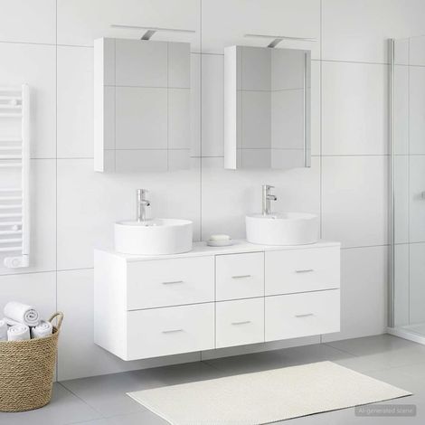 vidaXL Bathroom Furniture Set 5 pcs White Engineered Wood and Glass (1/5)