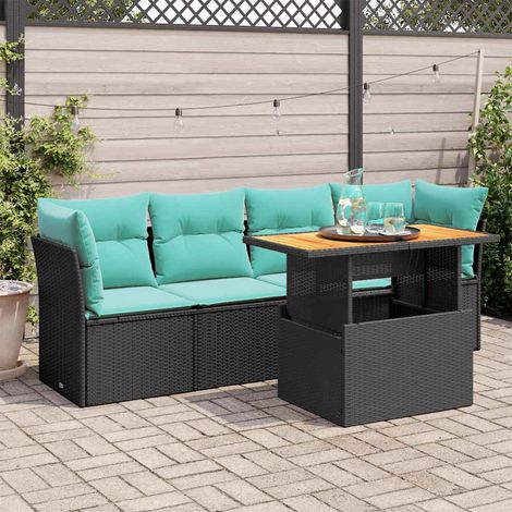 vidaXL Cuscini da giardino - Set Divani da Giardino 5 pz con Cuscini in Polyrattan Nero (1/5)