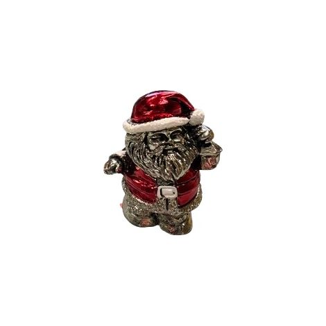 BABBO NATALE IN RESINA ARGENTATA MARCHETTI, FIGURA NATALIZIA DI BABBO NATALE CON FINITURA ROSSA E ARGENTO