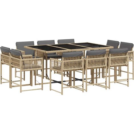 Set Pranzo da Giardino 11 pz con Cuscini Beige Misto Polyrattan vidaXL (1/4)
