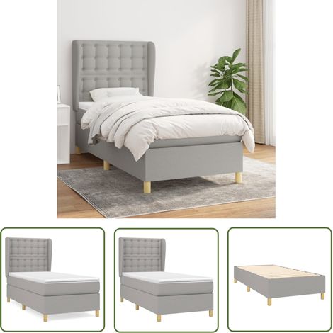 The Living Store Sommier à lattes de lit avec matelas Gris clair 90x200 cm Tissu - Lit Plateforme - Lit Double - Matelas À Ressorts Ensachés - Literie - Chambre À Coucher (1/5)