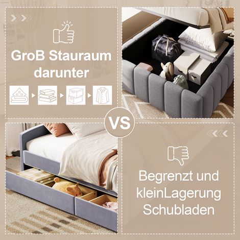 Sommier boxspring hydraulique 90x200 cm gris, sans tête ni matelas (1/4)