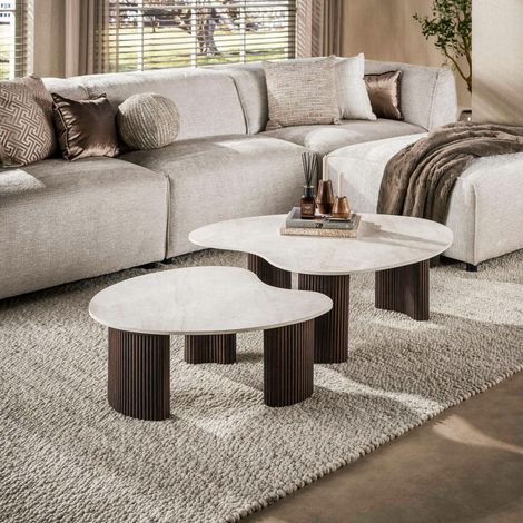 Table basse gigogne céramique 3D pieds foncés (x2) MAHAL (1/5)