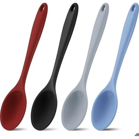 Ensemble de 4 cuillères de cuisine en silicone,cuillères de cuisine résistantes à la chaleur de 27 cm(cuillères, couleurs élégante (1/5)