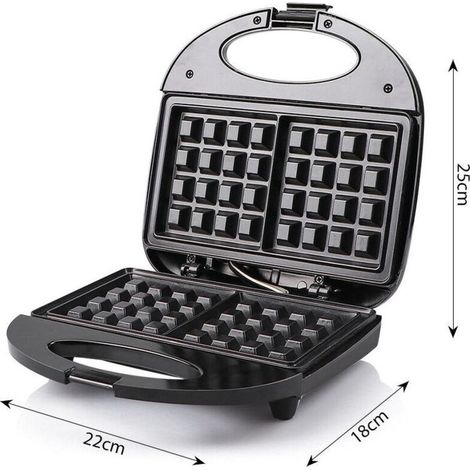 Gaufrier et croque monsieur 3 en 1 – 750W – 3 plaques antiadhésives interchangeables – Température de cuisson jusqu'à 200ºC (1/5)