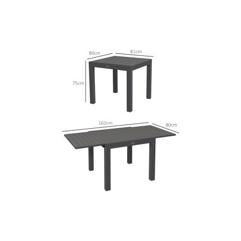 Table de jardin extensible grise en aluminium pour 6 personnes avec rallonge et charge jusqu'à 70 kg, pour balcon et jardin (1/5)