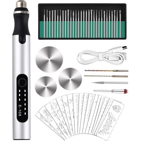 Stylo Graveur Électrique, Graveur Électrique Mini Outil Graver Bricolage, Mini Stylo De Gravure USB Rechargeable Stylo Graveur Multifonctionnel (1/4)