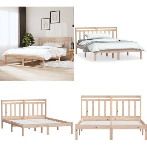 Cadre de lit sans matelas bois massif - Cadre De Lit - Lit Double - Bois Massif - Design Rustique - Tête De Lit Intégrée - Home & Living (1/5)