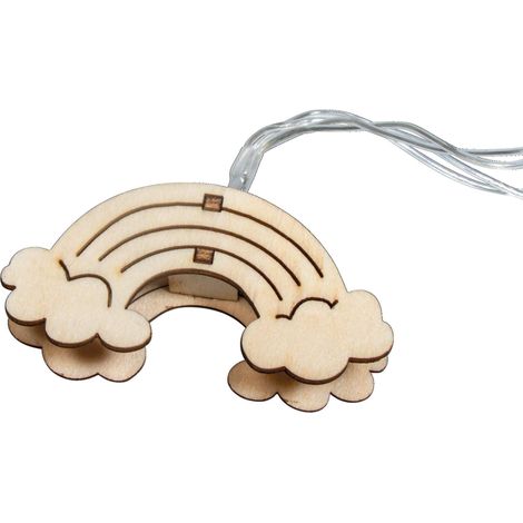 Guirlande lumineuse enfant, Arc-en-ciel, 1 pce., 10 LED, 175 cm, motifs en bois naturel, éclairage blanc, chaud, alimentation à pile, minuterie, décoration (1/3)