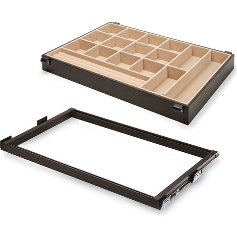 Emuca Kit de tiroir à bijoux et cadre de coulissage pour armoires Moka, fermeture souple, réglable, module de 800mm, Acier et Aluminium, Couleur Moka - talla (1/5)