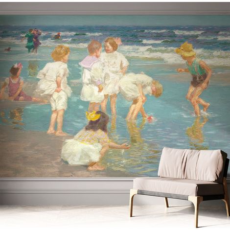 Tapete Selbstklebend - abwaschbar - Tapete mit Motiv - trendige Wanddeko - elegant Fototapete Kindheit am Strand 312x219 cm (1/5)
