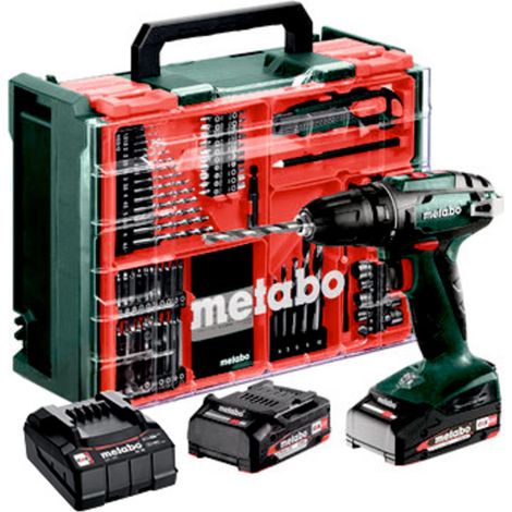Set di trapani avvitatori a batteria Metabo BS 18, 2x 2,0 Ah e caricabatterie con officina mobile